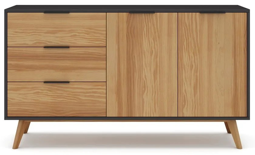 Cassettiera bassa in pino nero/naturale 140x81 cm Lavis - Marckeric