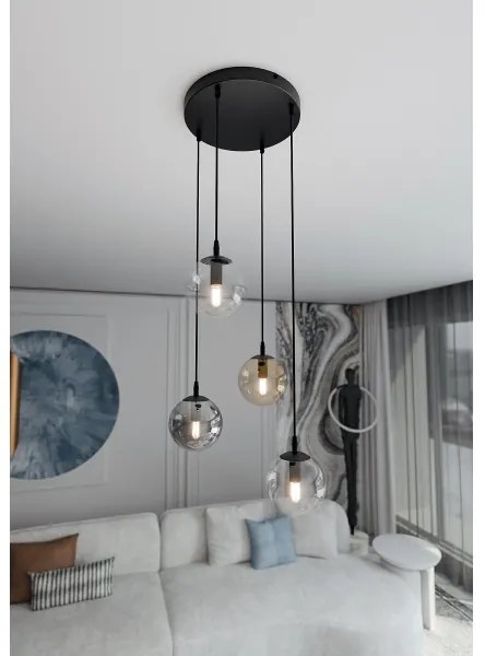 Lampadario a sospensione con filo COSMO 4xE14/10W/230V diametro 40 cm nero/grigio/beige/limpido