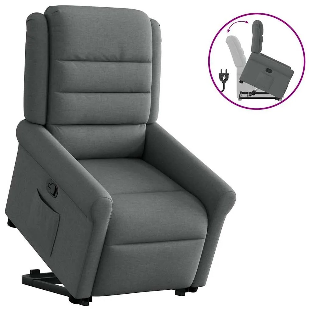 Poltrona Alzapersona Reclinabile Grigio Scuro İn Tessuto /