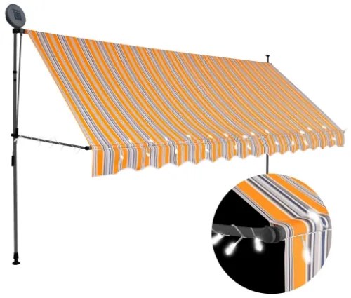 Tenda da Sole Retrattile Manuale con LED 400 cm Giallo e Blu