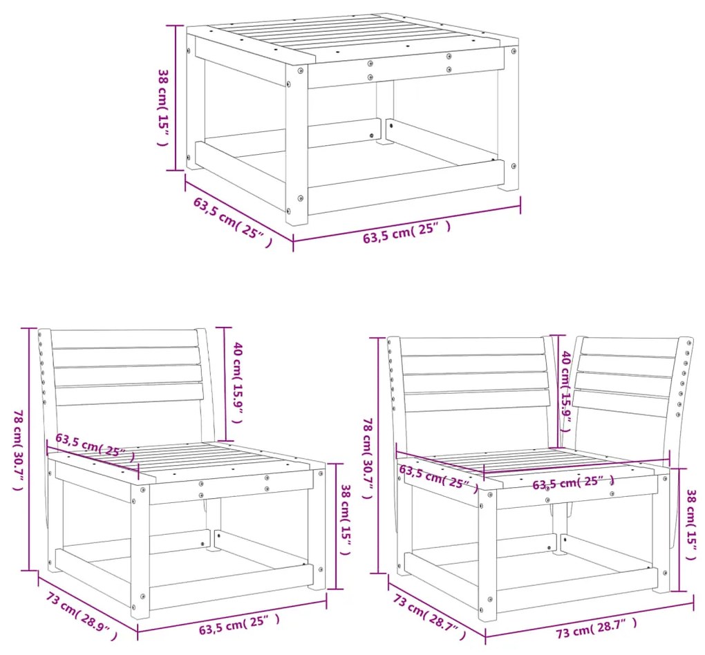 Set Salotto da Giardino 4 pz Bianco in Legno Massello di Pino