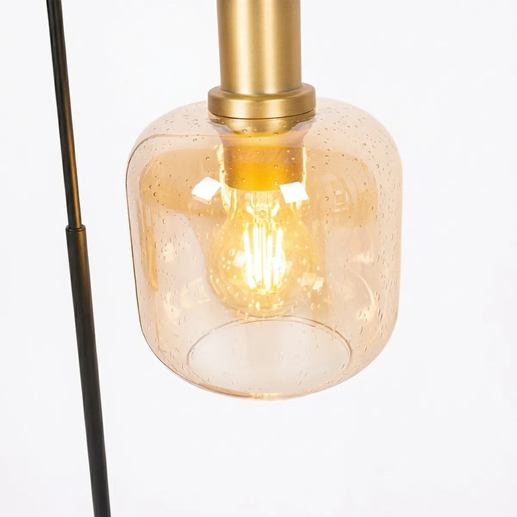 Lampada da tavolo di design nera con ottone e vetro ambrato - Zuzanna