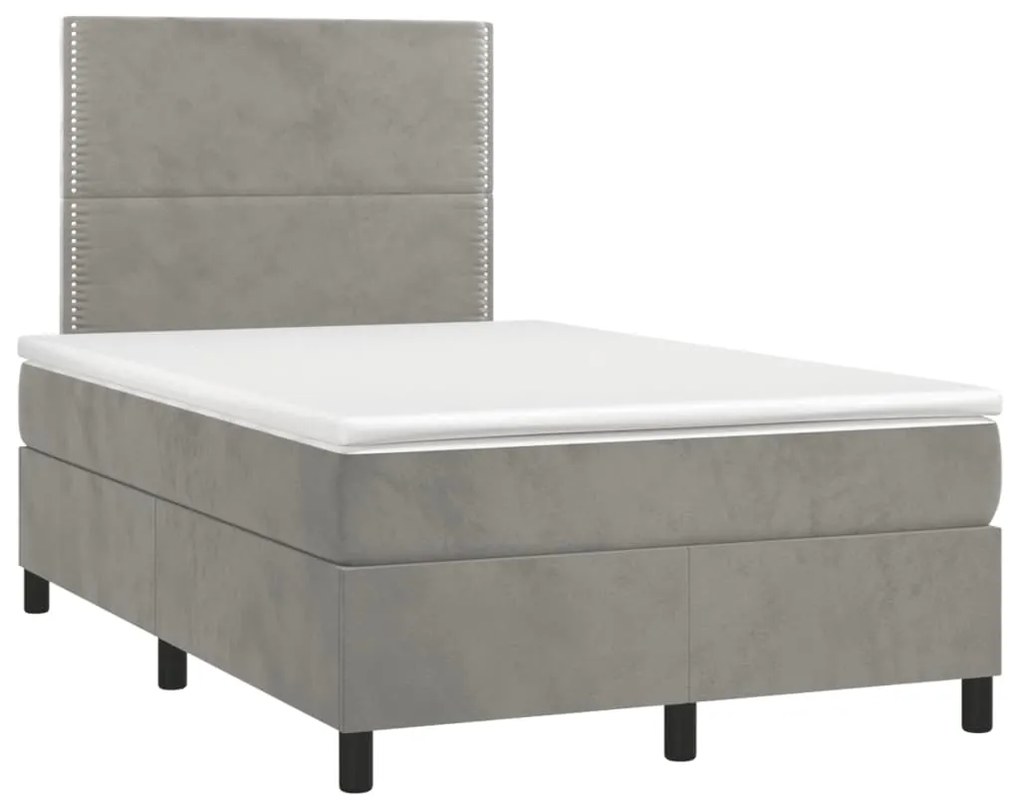 Letto a molle materasso e led grigio chiaro 120x190 cm velluto