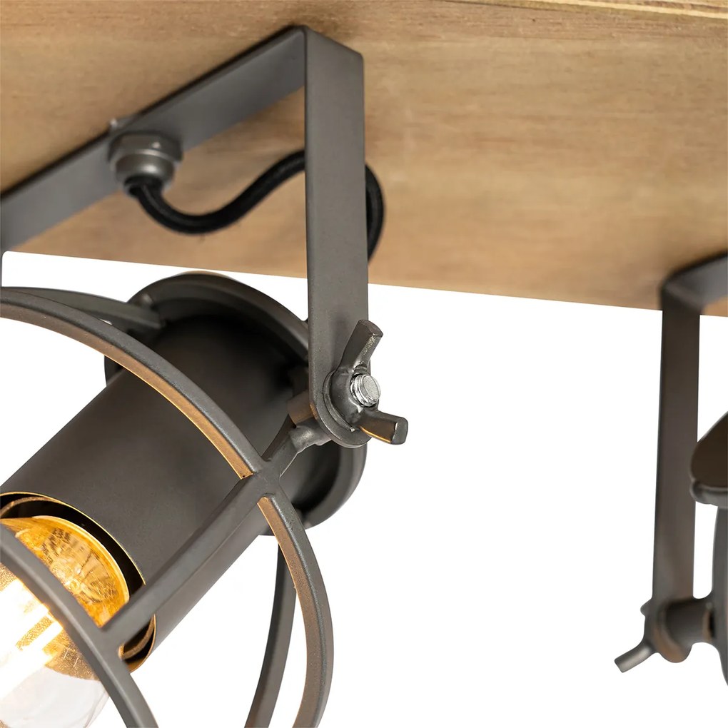 Faretto industriale grigio scuro con legno regolabile 2 luci - Arthur