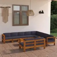 Set Divani Giardino 10Posti Cuscini Grigi Scuro Massello Acacia 3057964