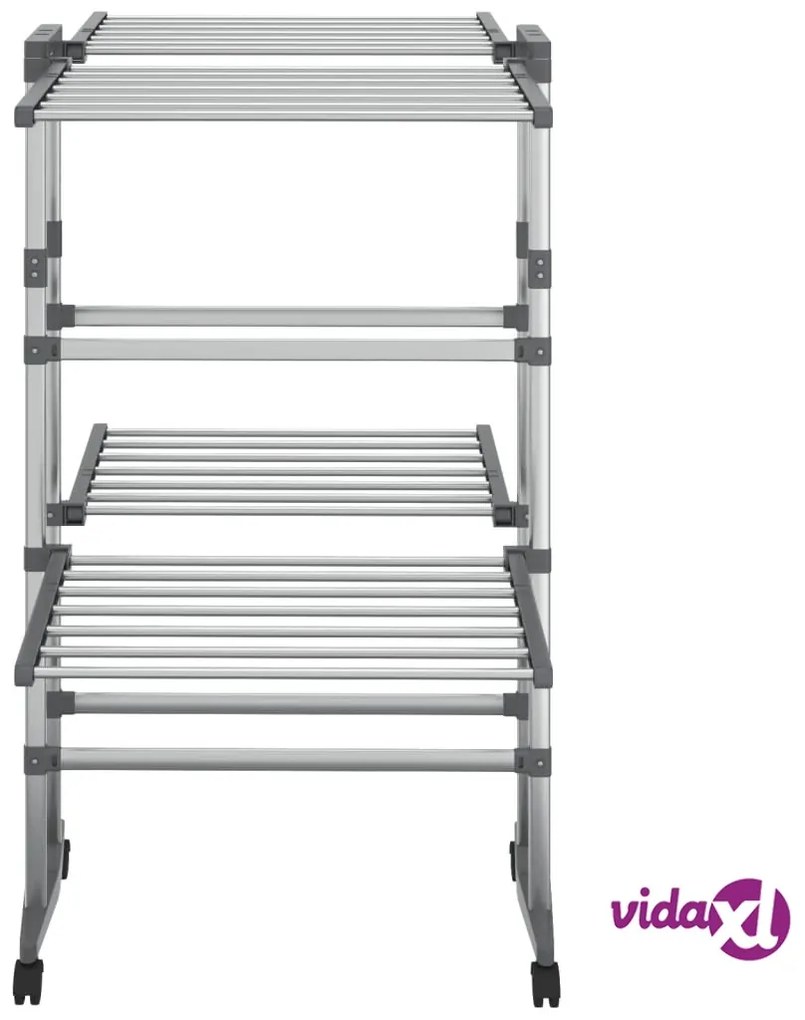 vidaXL Stendibiancheria a 2 Livelli con Ruote Argento 60x70x106 cm