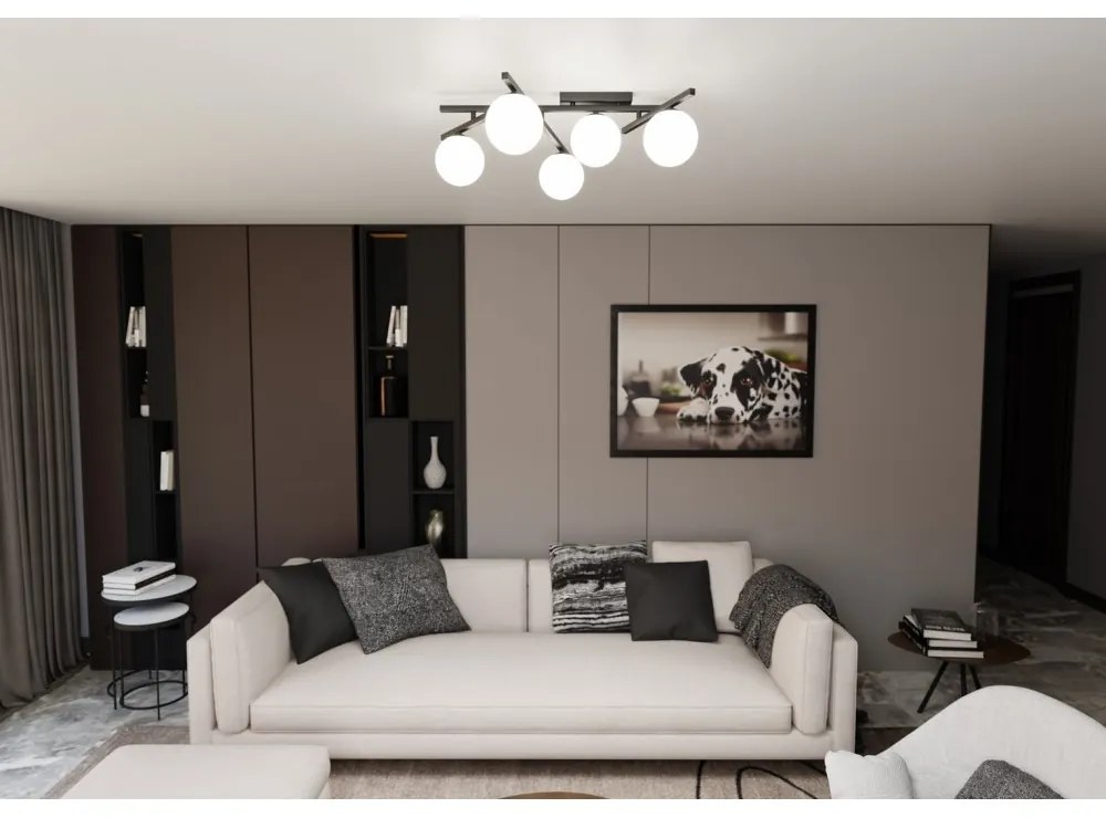Lampadario da Soffitto in Acciaio e Vetro SMART 5 Nero 5xE14 Colore delle Sfere Bianco