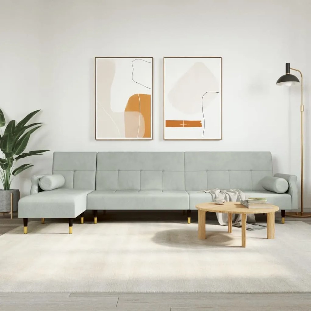 Divano Letto A L Grigio Chiaro 271x140x70 Cm İn Velluto /