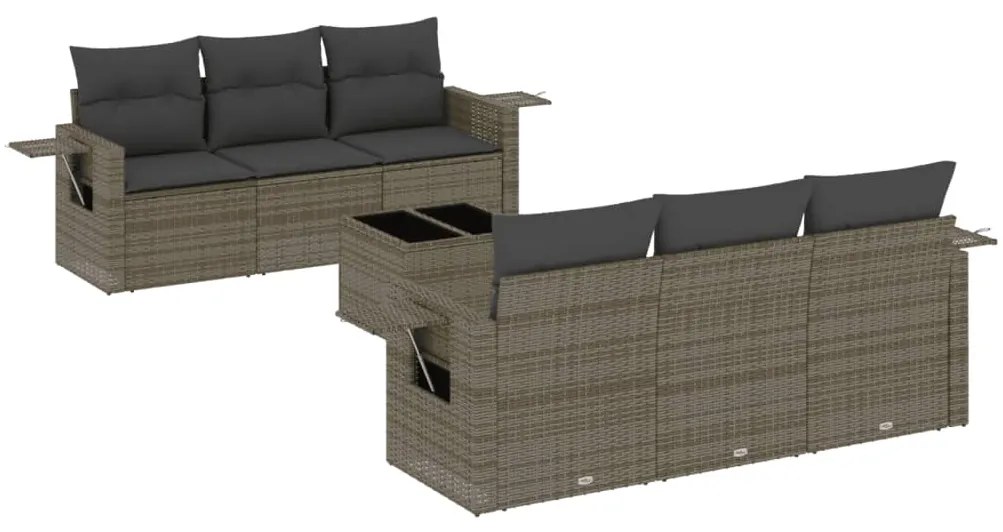 Set divani da giardino 7 pz con cuscini grigio in polyrattan