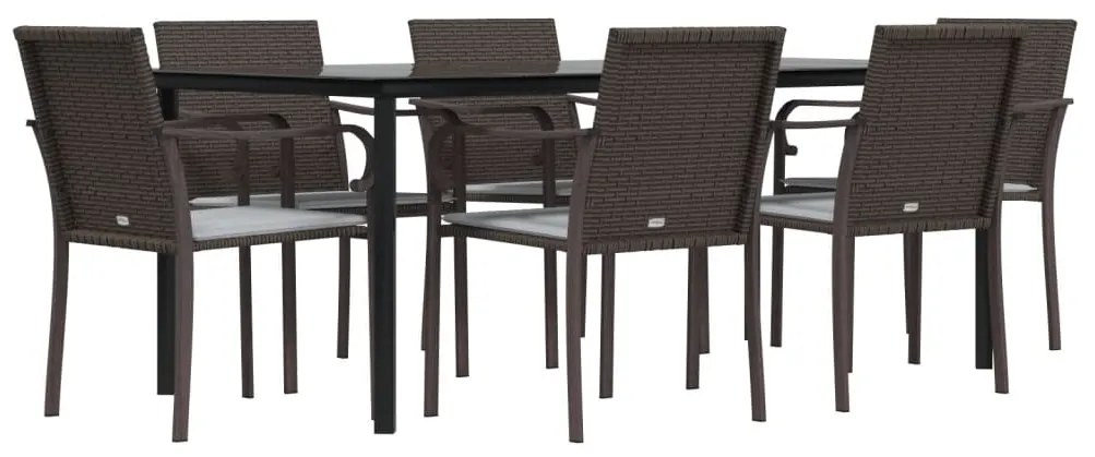 Set pranzo da giardino 7 pz con cuscini in polyrattan e acciaio