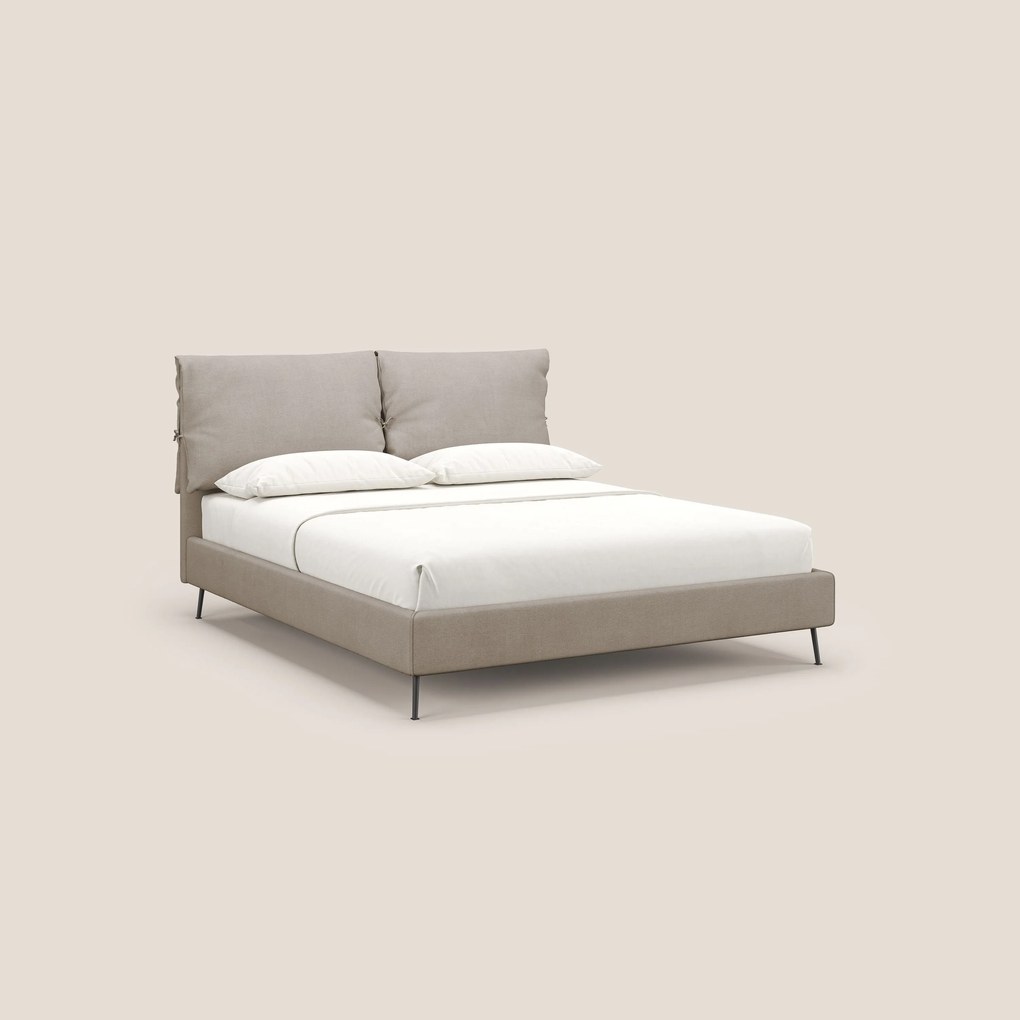 Artemisia letto imbottito con piedini alti sfoderabile in tessuto smacchiabile T17 beige