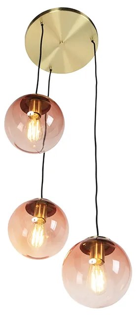 Lampada a sospensione Art Déco in ottone 45 cm 3 luci rosa - Pallon