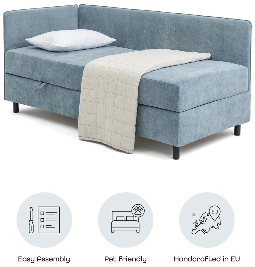 Letto singolo imbottito blu con contenitore con materasso incluso 120x200 cm Avela – Bonami Selection