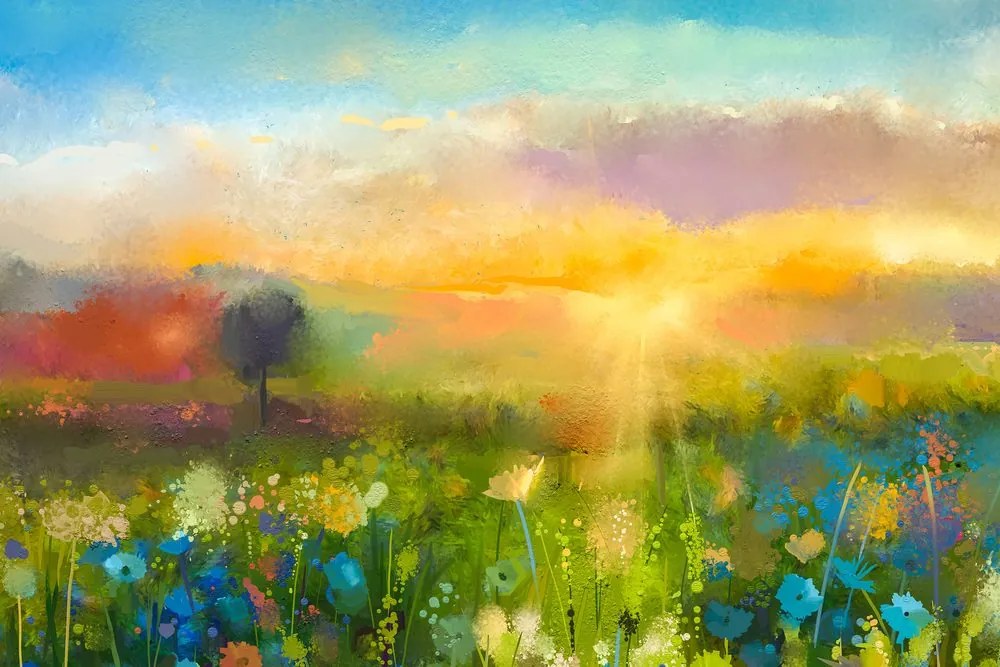 Quadro su tela – Pittura a olio di fiori di campo