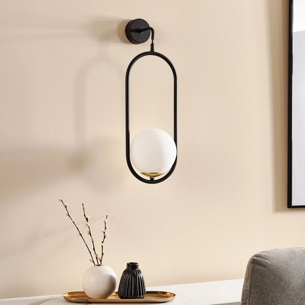 Jupiter Applique Samba, vetro opalino/nero 1 luce