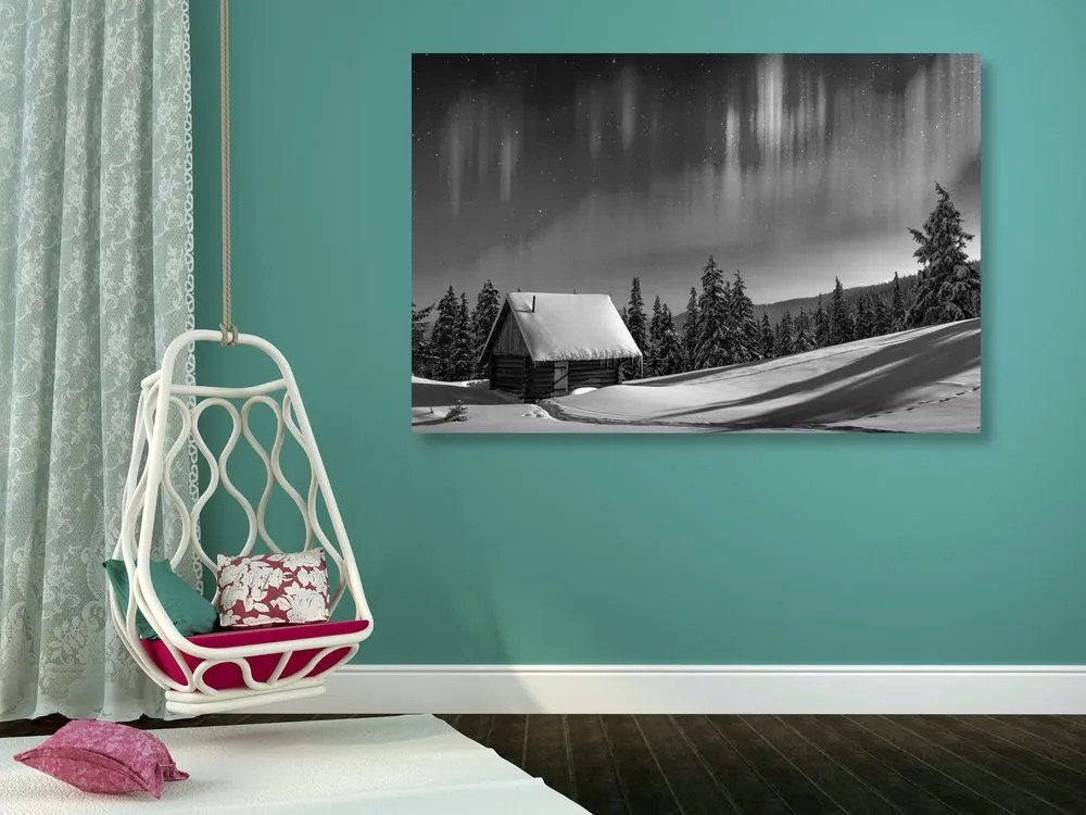 Stampa su tela – Paesaggio invernale fiabesco in bianco e nero