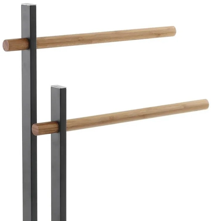Piantana Porta Asciugamani Nera e Legno di Bambù