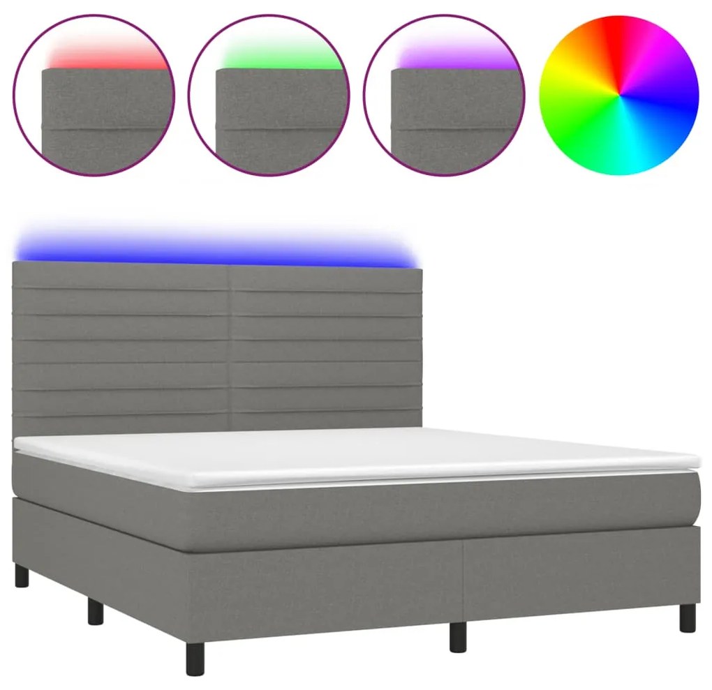 Letto a molle materasso e led grigio scuro 180x200cm in tessuto