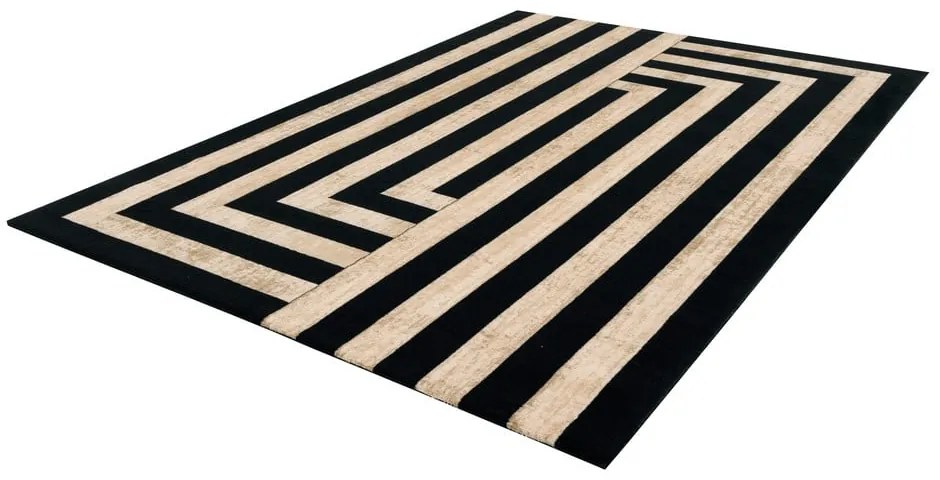 Tappeto nero/beige in lana 170x240 cm Agnus Art Deco II – Agnella