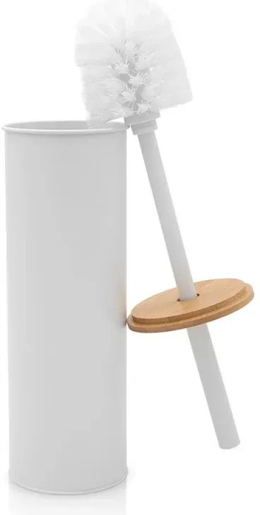 Kit accessori bagno scopino e pattumiera bianco in acciaio e bambù Haiti