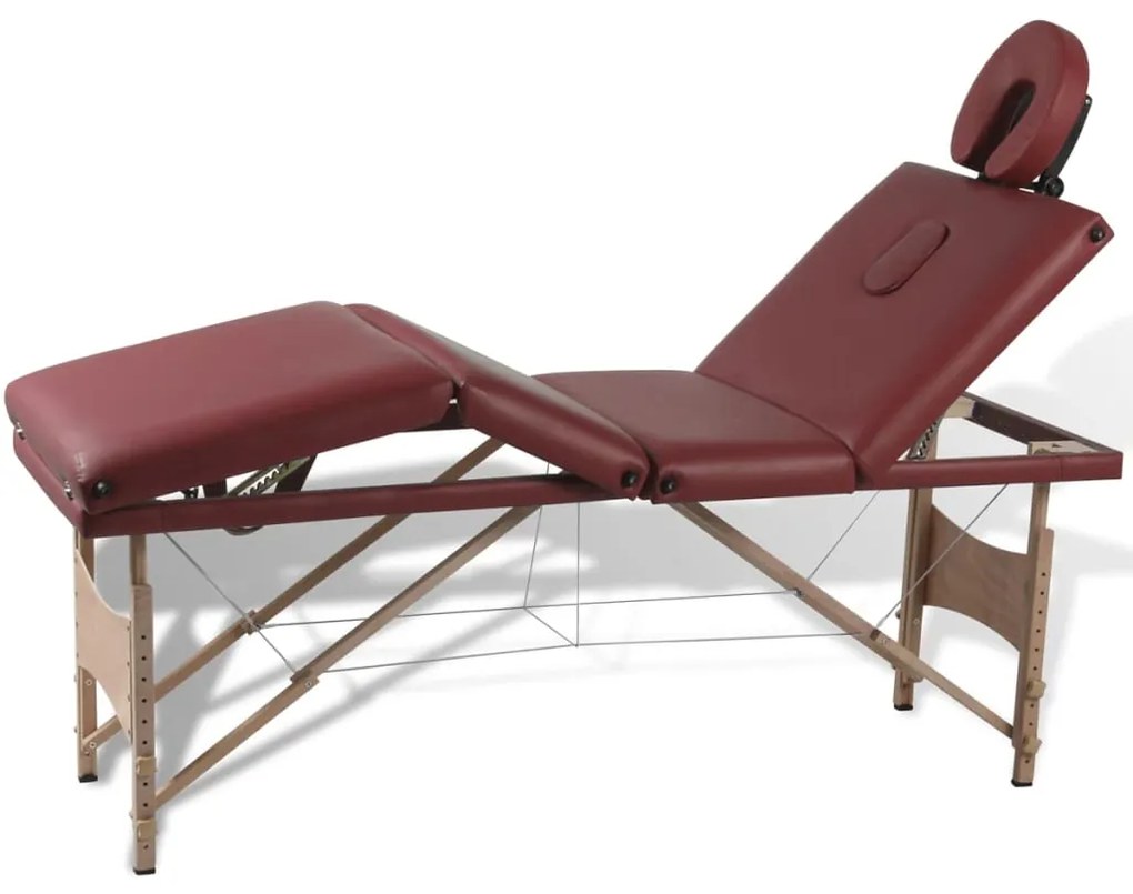 Lettino Pieghevole Da Massaggio Rosso 4 Zone Con Telaio Legno /