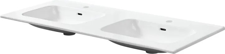 Lavabo d'appoggio rettangolare doppia vasca Maya L 121 x H 13.8 x P 49 cm in ceramica bianco