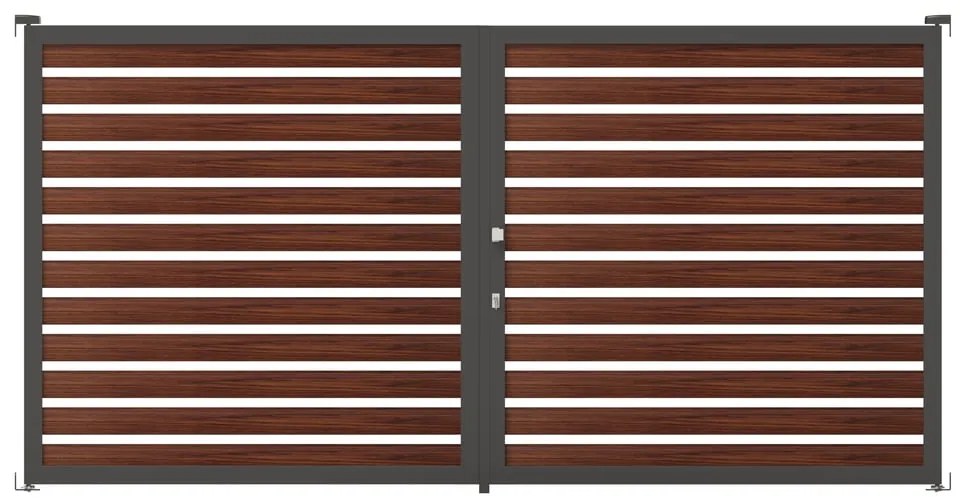 Cancello manuale battente Maia120-40 ALBA in alluminio noce telaio grigio, apertura centrale, L 400 x H 190 cm
