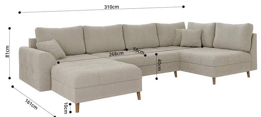 Divano angolare beige in tessuto bouclé (angolo sinistro/"U") Ariella - Ropez