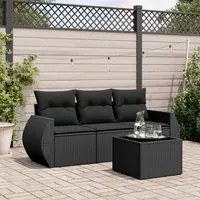 Set Divani da Giardino 4 pz con Cuscini Nero in Polyrattan 3221064