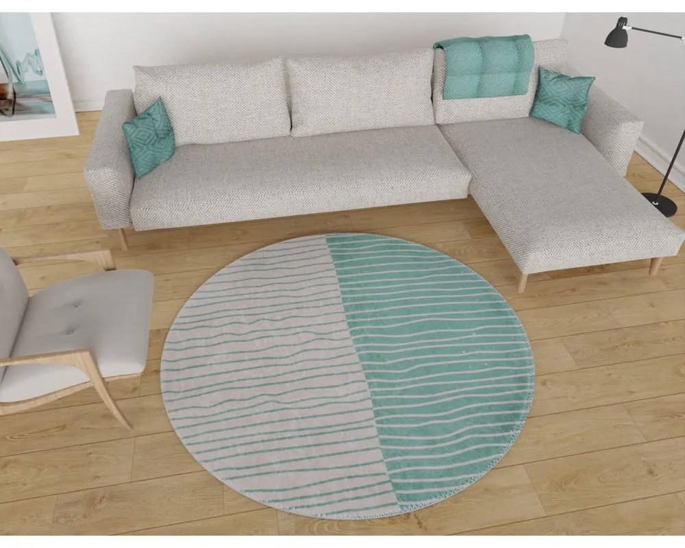 Tappeto rotondo lavabile in crema-turchese ø 80 cm Yuvarlak - Vitaus