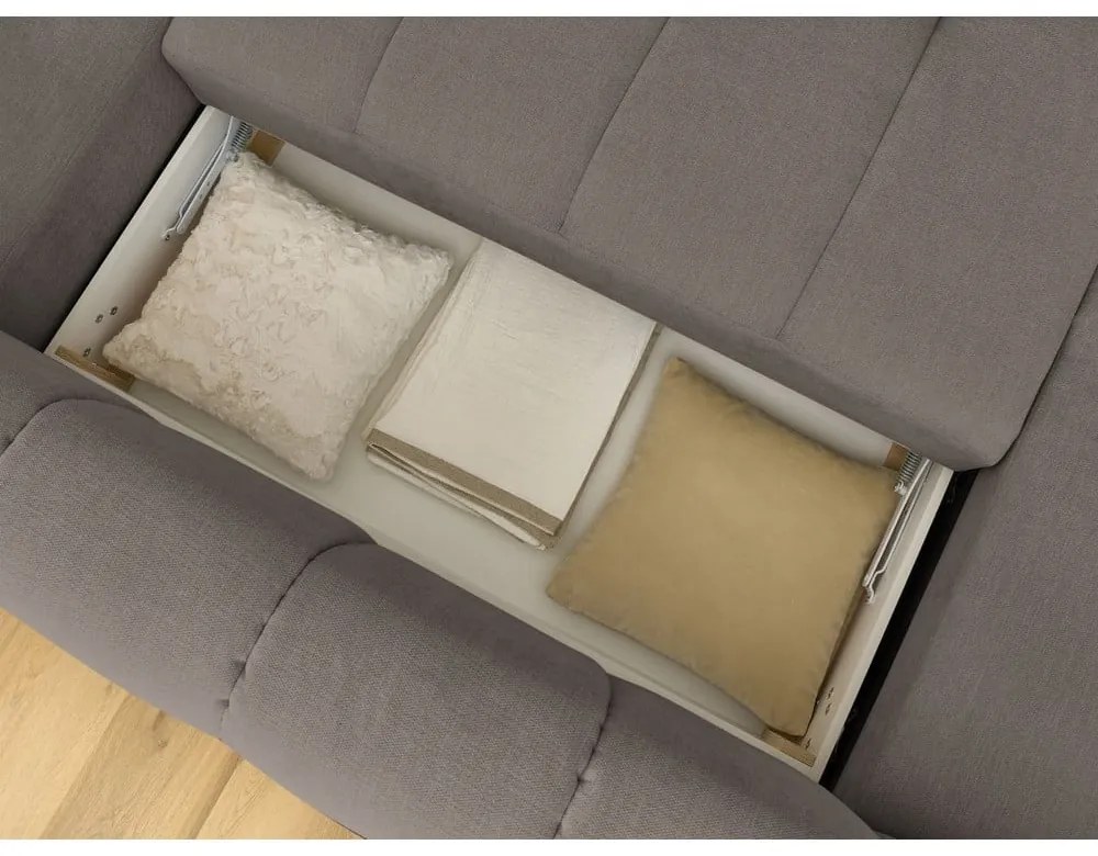 Divano angolare grigio tortora allungabile e con contenitore (penisola a destra/a U) con rivestimento in ciniglia Fuji – Bobochic Paris