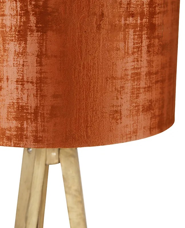 Lampada da terra a treppiede rustica in legno vintage con paralume rosso 50 cm - Tripod Classic