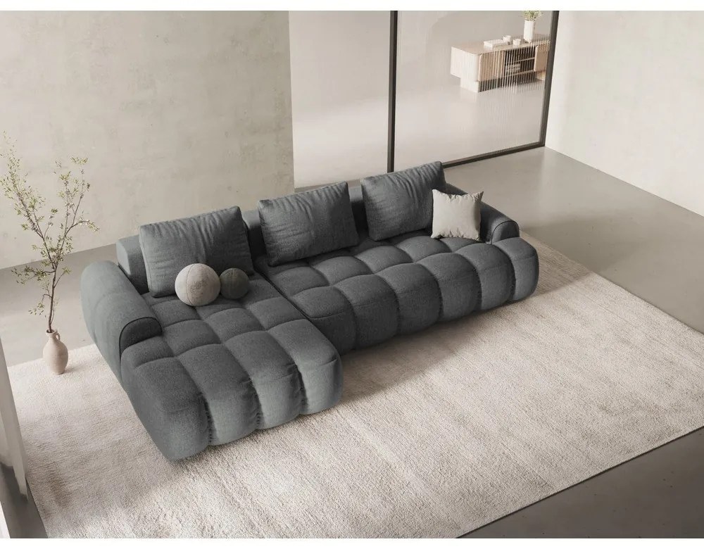 Divano angolare grigio allungabile/con contenitore (con penisola a sinistra/con chaise lounge) Linz – Cosmopolitan Design