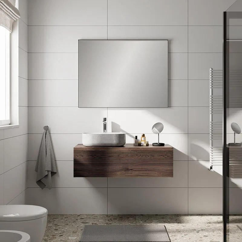Mobile da bagno sospeso sotto lavabo Step L 100.3 x H 30 x P 46 cm noce cannettato, 1 cassetto,lavabo non incluso