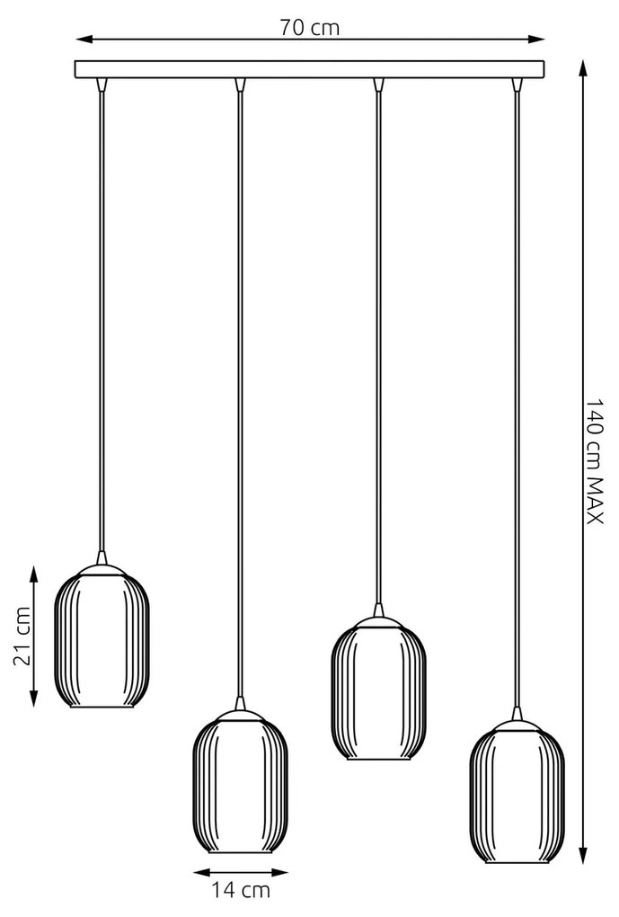 Lampadario 4 Luci Verdi In Acciaio Nero E Vetri Plissettati Bianchi