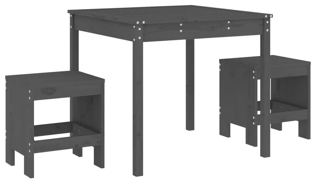 Set da bistrot da giardino 3pz grigio in legno massello di pino