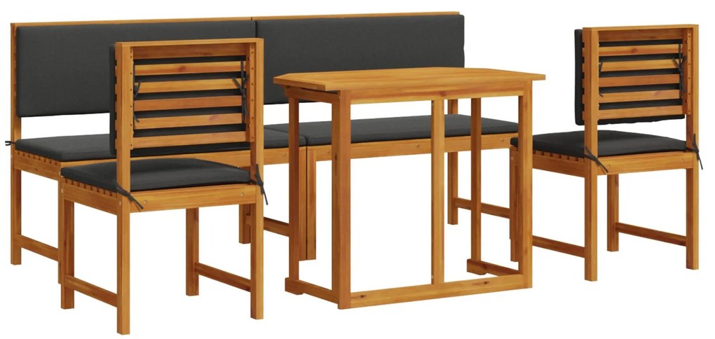 Set da pranzo per il giardino a 5 pezzi con cuscini in legno massiccio di acacia