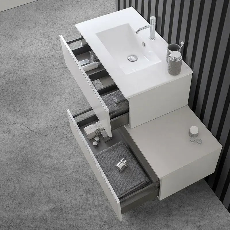 Mobile sospeso 80 cm grigio perla doppia base lavabo e specchio Iside