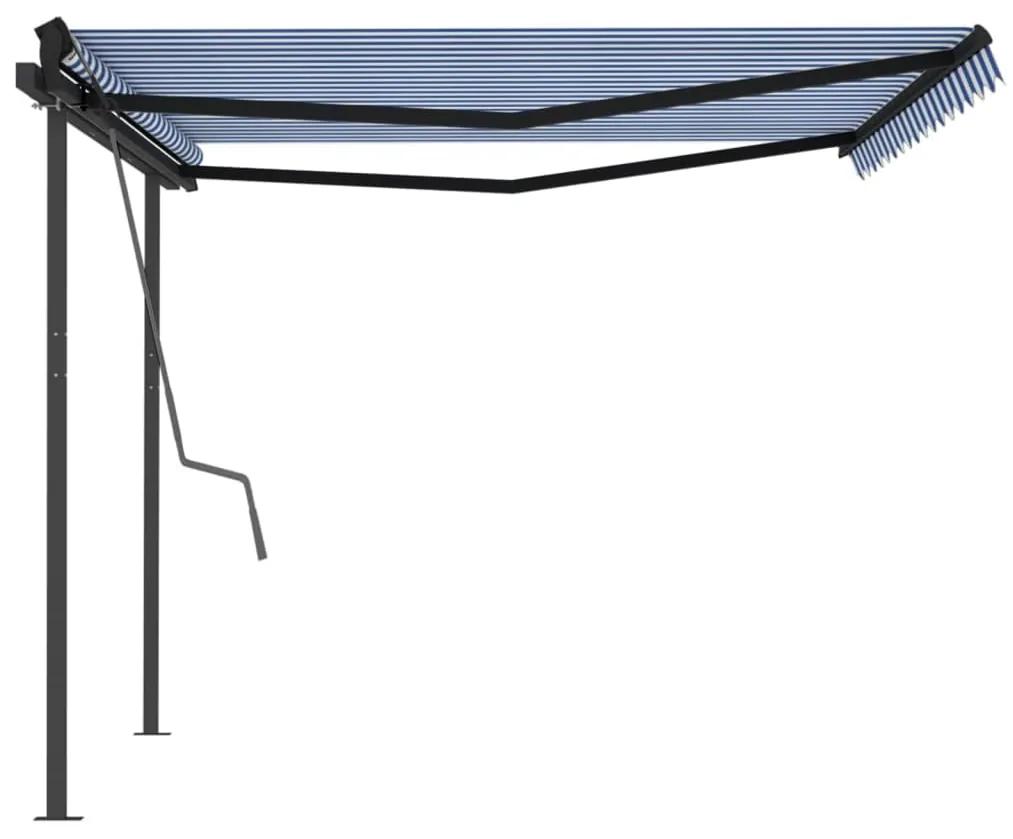 Tenda da Sole Retrattile Automatica con Pali 4x3,5 m Blu Bianca