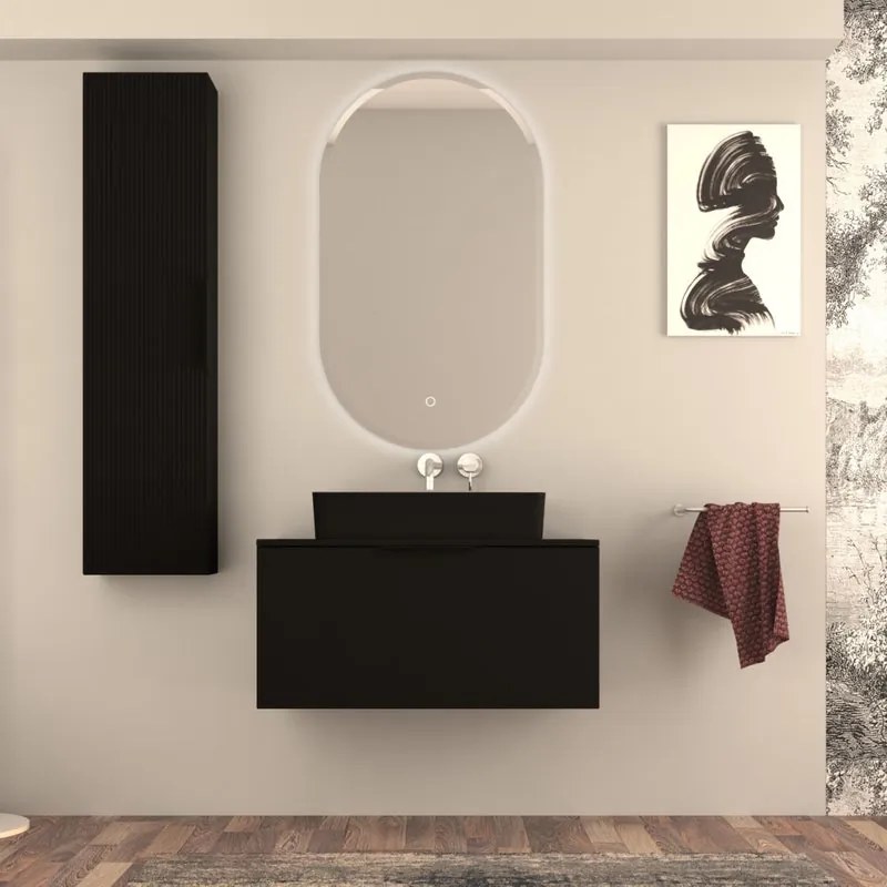 Mobile da bagno sospeso sotto lavabo Modula di BADEN HAUS L 90 x H 43 x P 44 cm nero opaco liscio, 3 cassetti