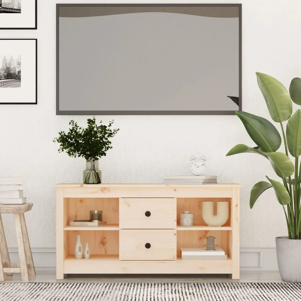 Mobile Porta Tv 103x36,5x52 Cm İn Legno Massello Di Pino /