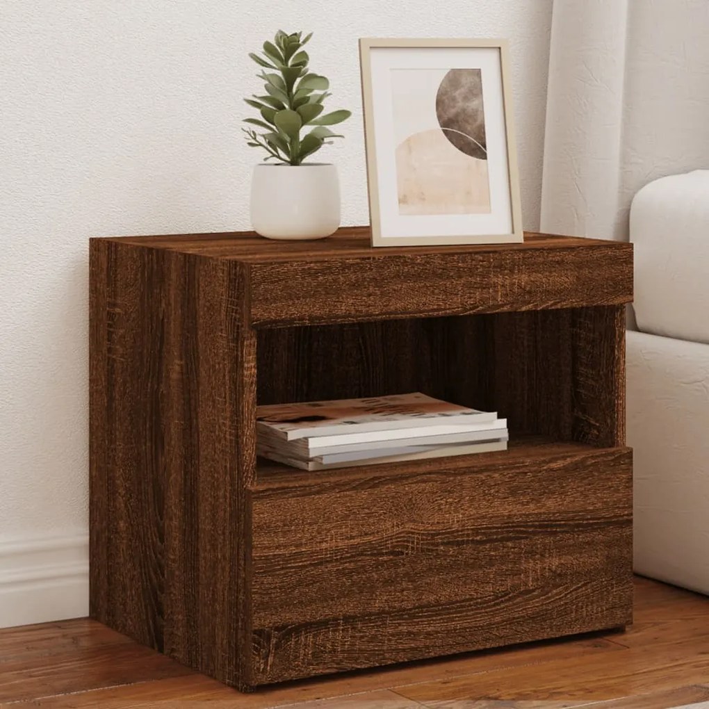 Comodini Con Luci Led 2pz Rovere Marrone 50x40x45 Cm /