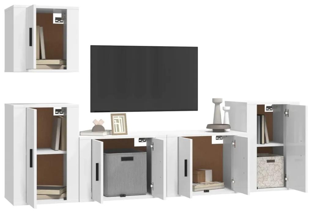 Set di mobili porta tv 5 pz bianco lucido in legno multistrato