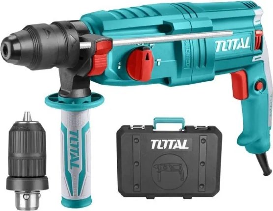 Martello Rotativo Tassellatore SDS Plus 800 W 2,5 J Con Mandrino Di Ricambio Total + Set Punte