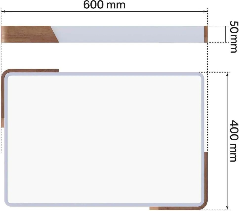 Plafoniera LED Rettangolare 30W CCT 60x40cm Legno/Bianco