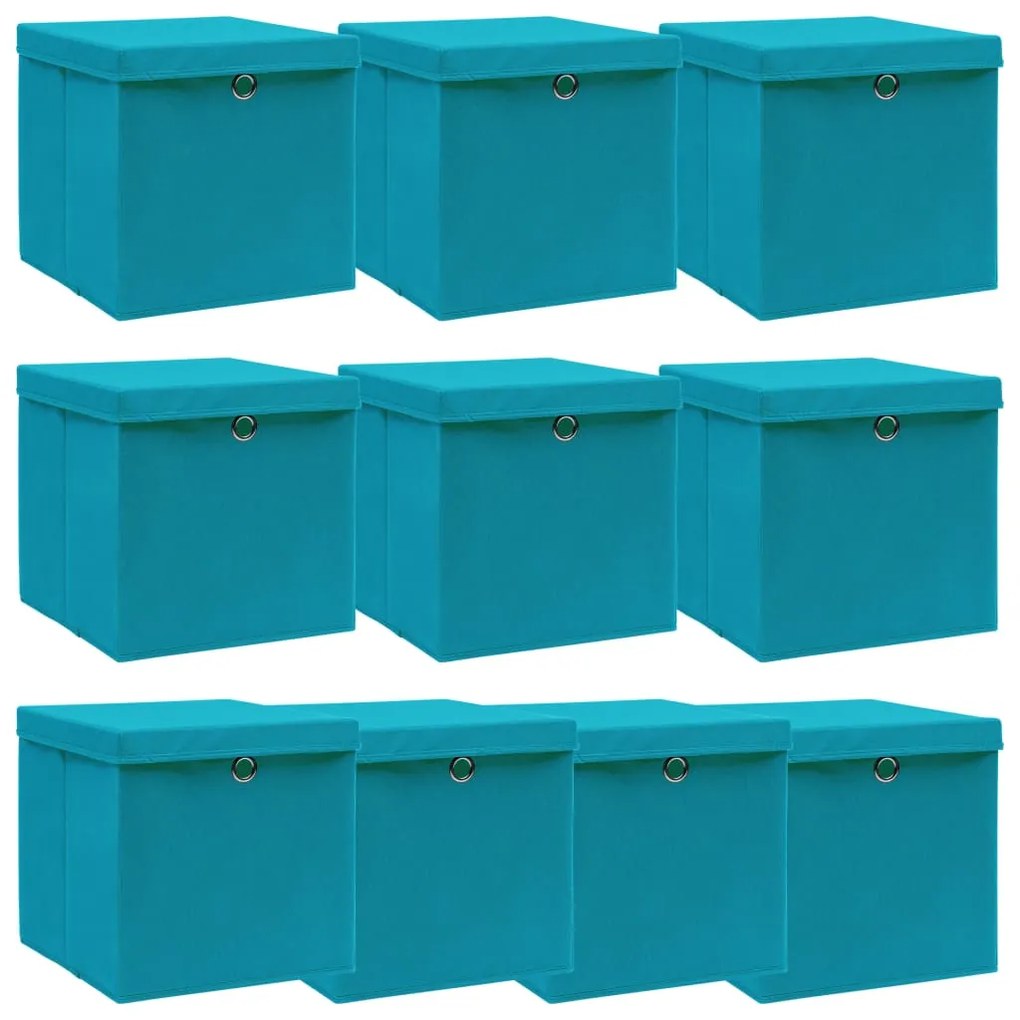 Scatole Con Coperchi 10pz Azzurre 32x32x32 Cm Tessuto /