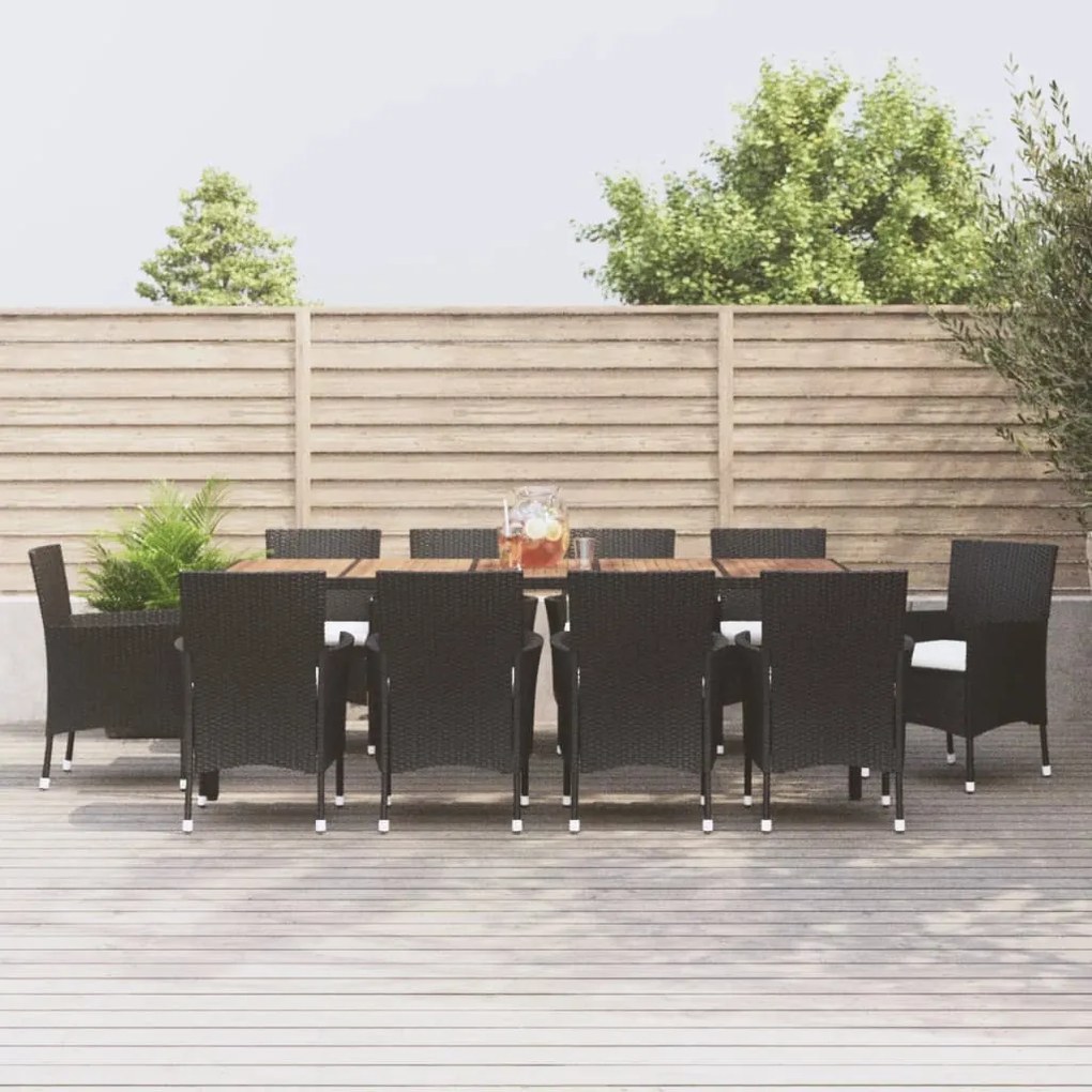 Set da Pranzo da Giardino 11 pz con Cuscini in Polyrattan Nero