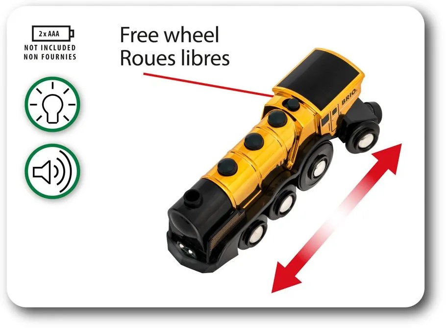Brio – Potente Locomotiva d'Oro con Azioni a Batteria