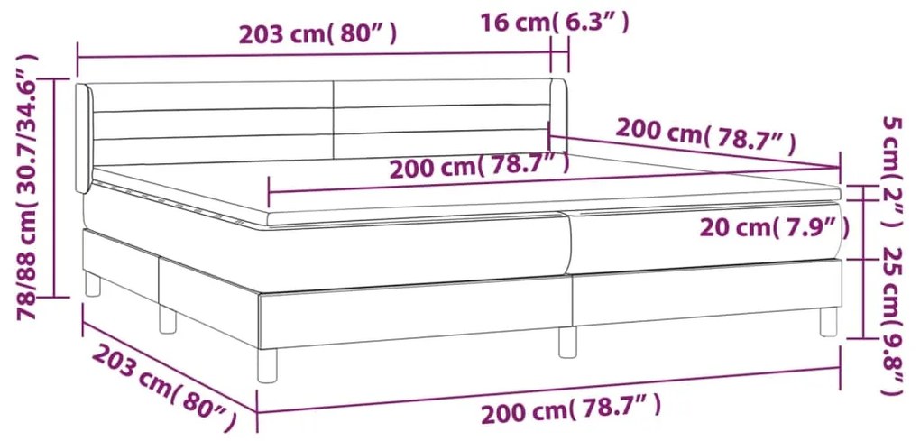 Giroletto a Molle con Materasso Grigio Chiaro 200x200cm Tessuto