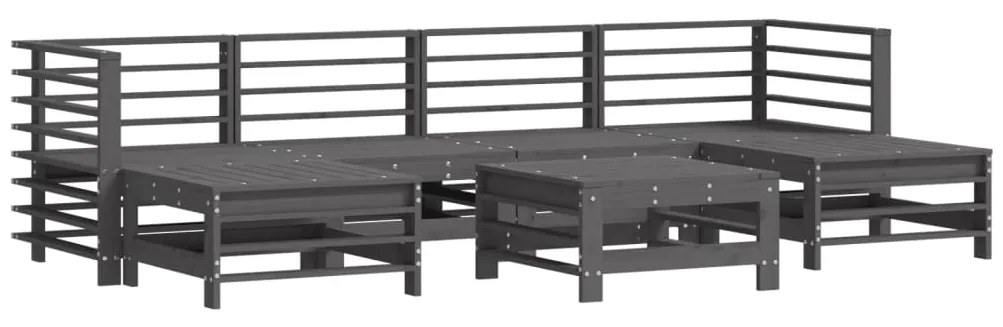 Set salotto da giardino 7 pz grigio in legno massello di pino